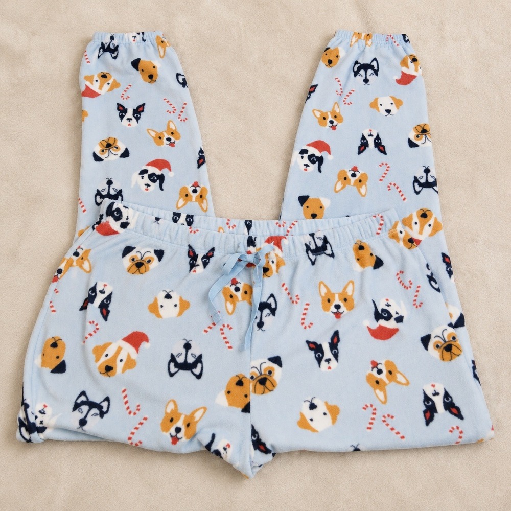 NWT Abound Pajama Pants Womens‎ L Blue Dog Faces Fleece Holiday AB500616MI